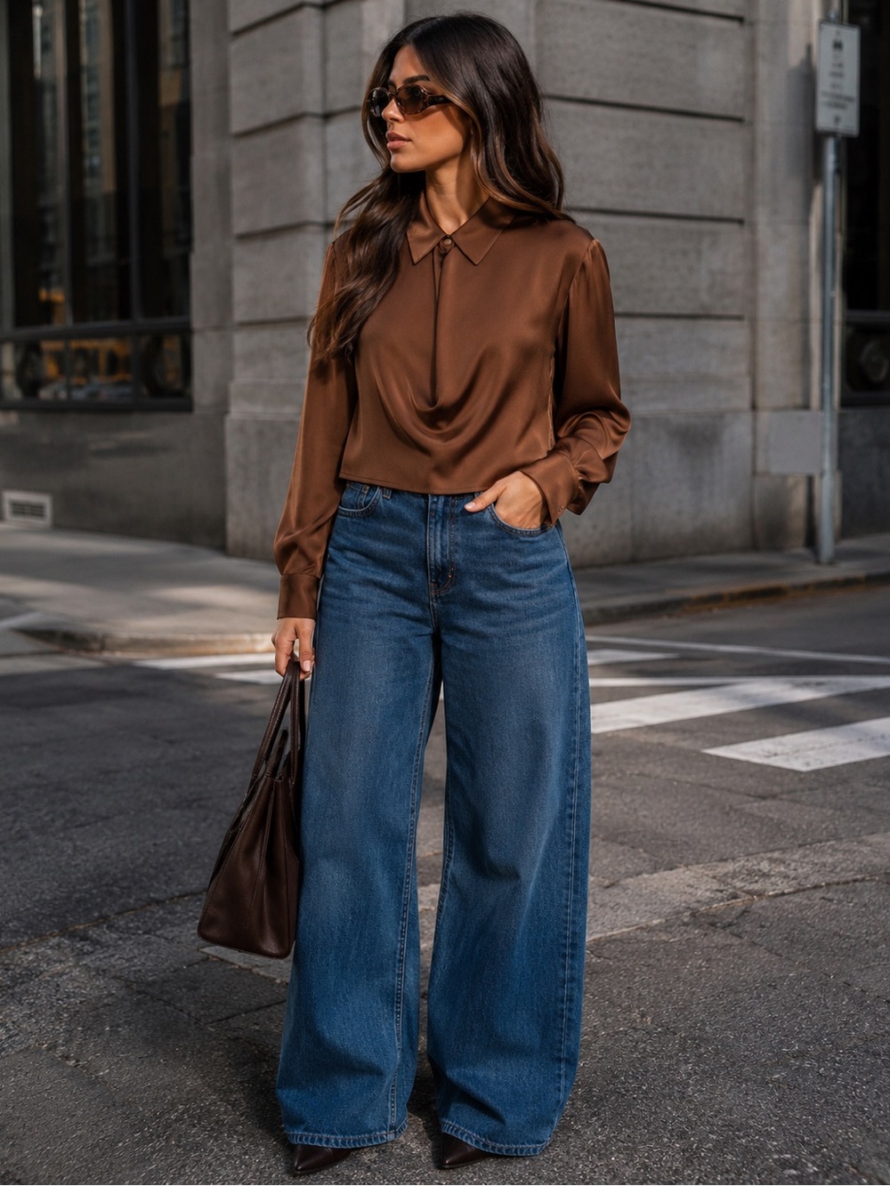 ZARA flowy neckline satin look shirt